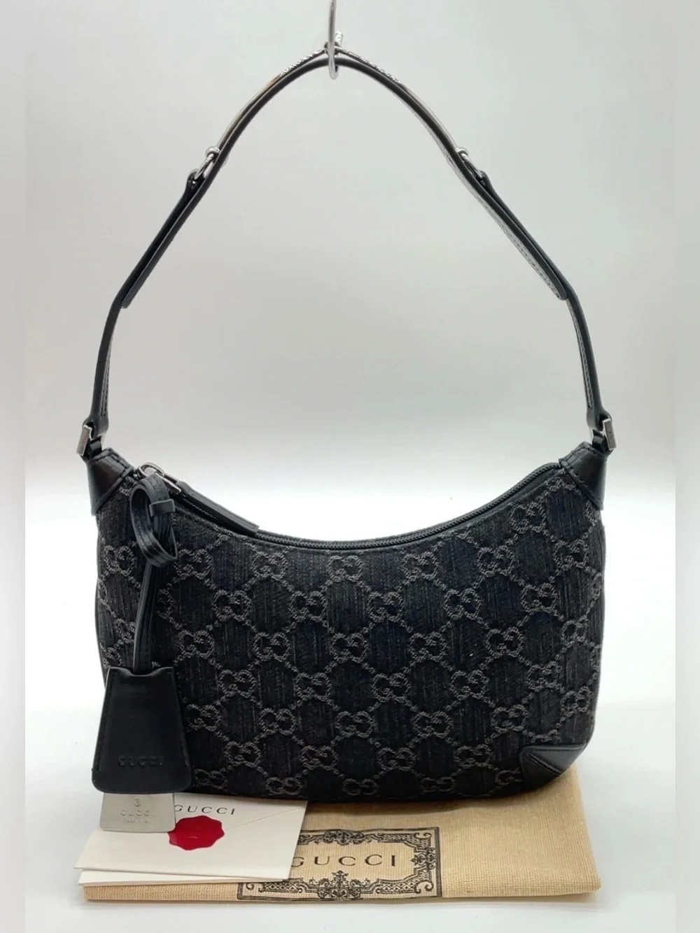 GUCCI Horsebit Slim Small Shoulder Shoulder Bag GG black denim - Picture 1 of 16